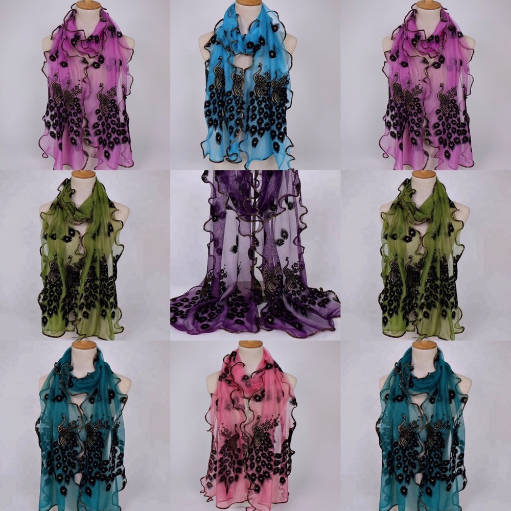 Parisian-style Gold-trim PURPLE Peacock Scarf - Picture 3 of 6